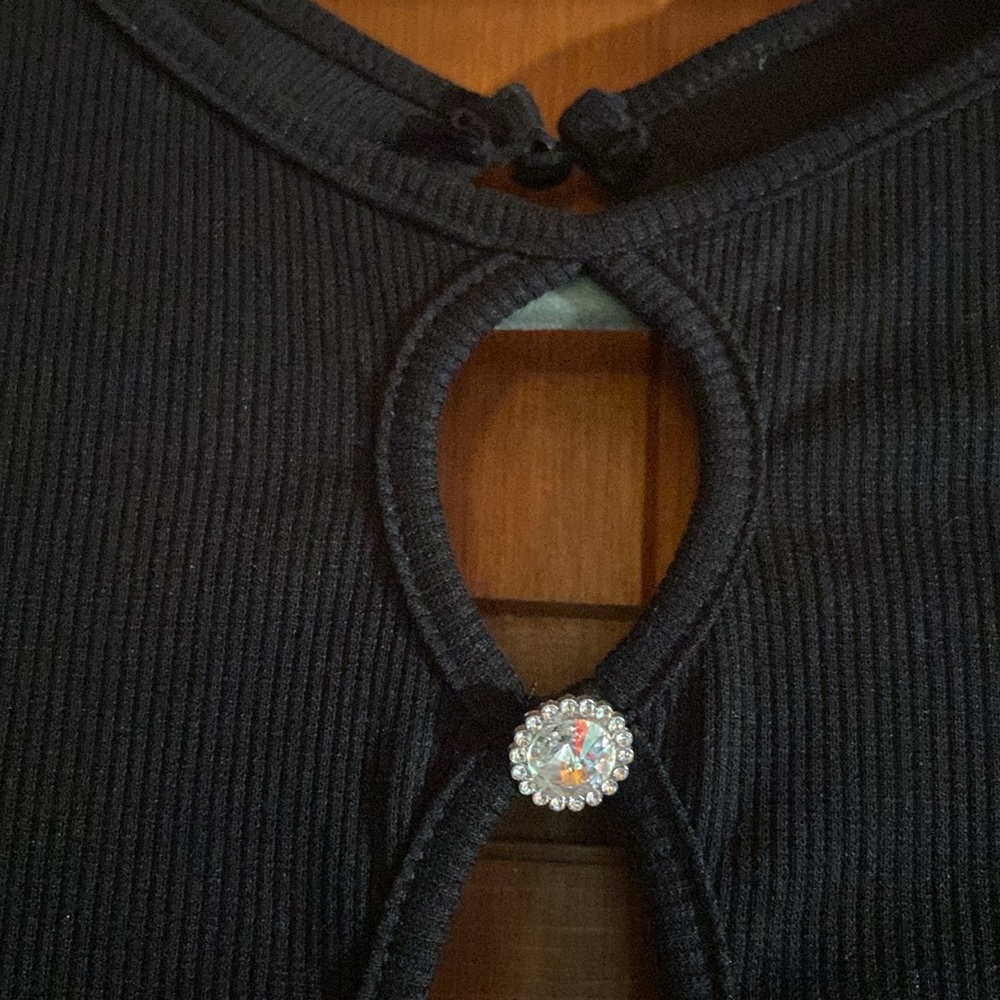 5/$40 Black Ribbed Backless XS Mini Dress~Peekaboo Front~Eyelet Opening-NWOT - Picture 4 of 7